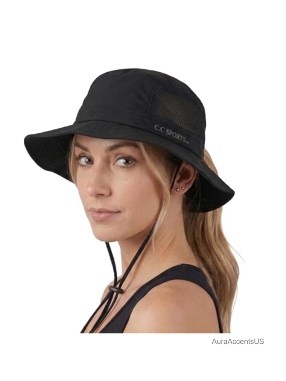 Womens Ponytail Sun Hat Boonie 100% Polyester UV Protection Packable Drawstring